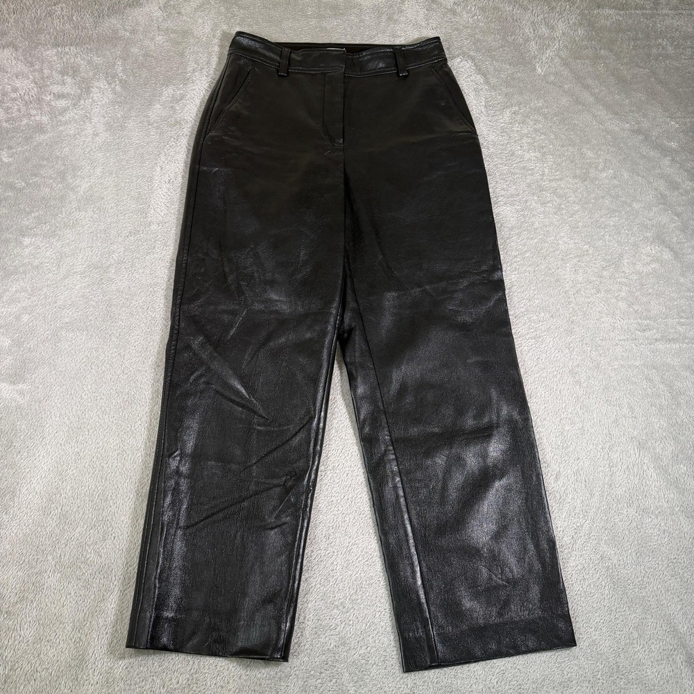 Babaton Pants Womens 2 Black Command Cropped Vegan Leather Straight Leg